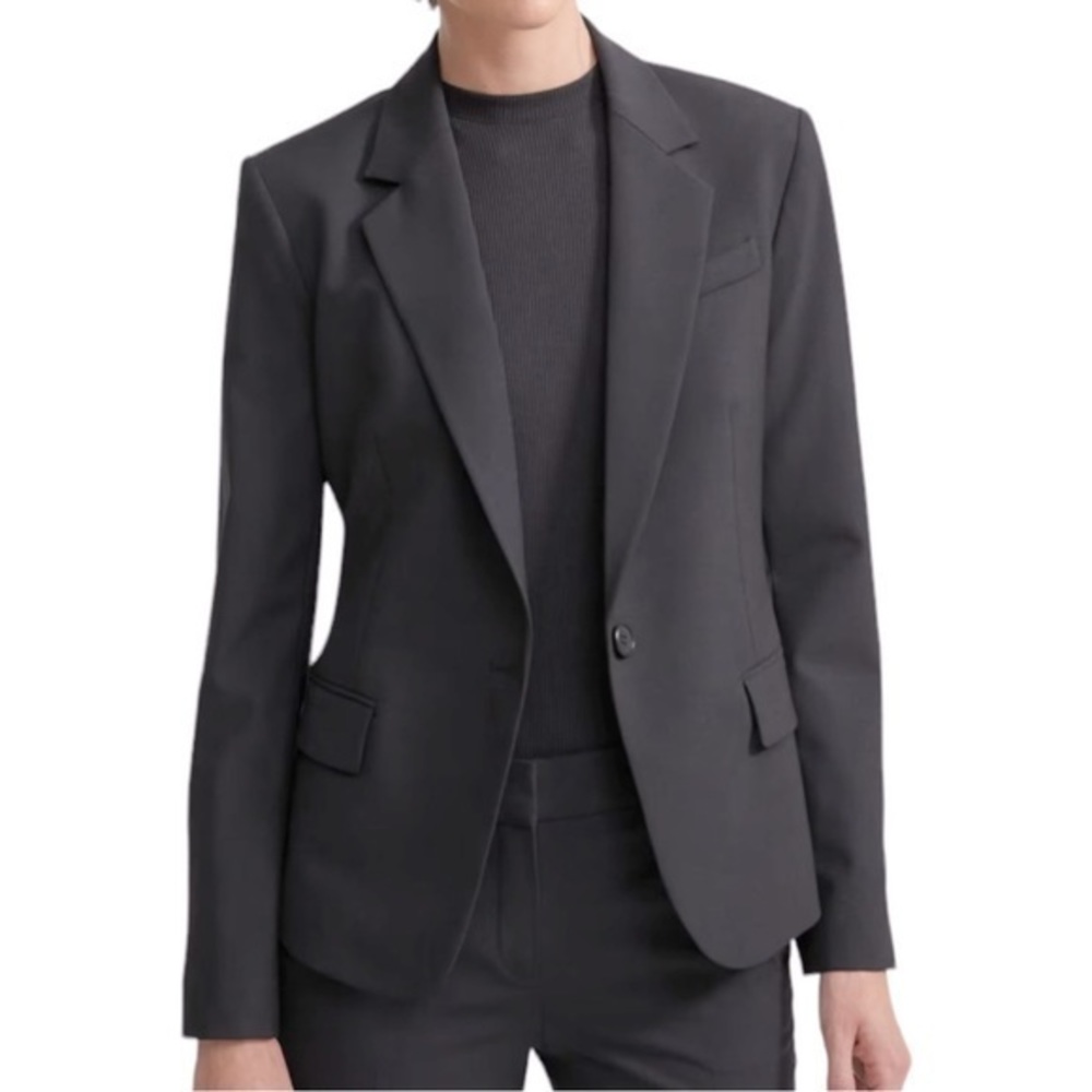 Theory Women’s Size 10 Black Wool Gabe B Tailored Single Button Blazer Jacket